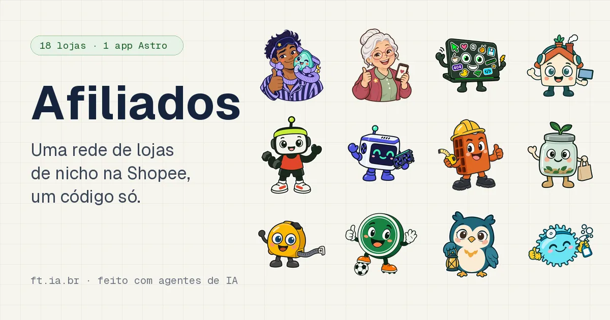 Afiliados: 18 lojas de nicho da Shopee rodando num app só - tudo em um fim de semana